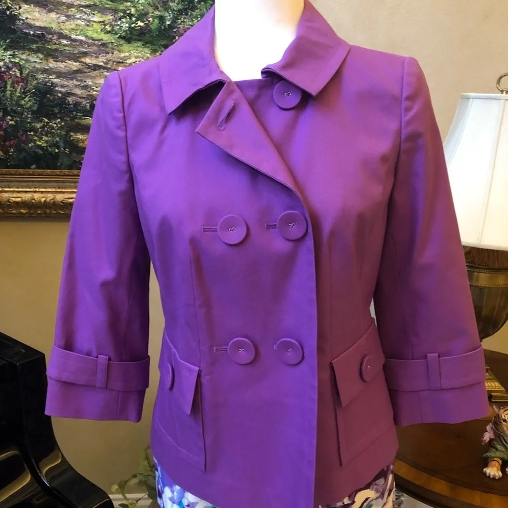 Halogen Double Breasted Button Front 3/4 Sleeve Purple Jacket Women’s Small EUC
